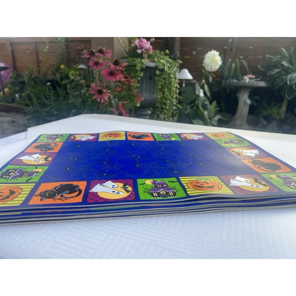 Vintage Halloween Foam Placemats Set of 7 12x18 Ghost Witch Black Cat